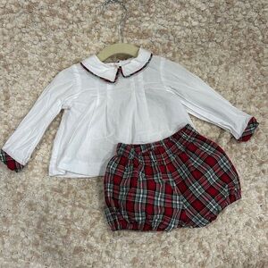 EUC Sophie & Lucas red plaid bloomer set with Peter Pan collar top plaid trim 6m